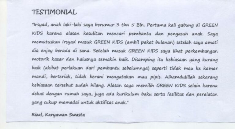 testimoni orang tua Irsyad